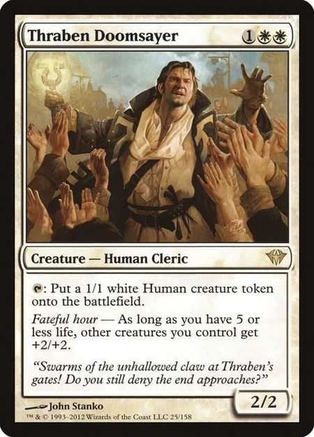 Thraben Doomsayer trading card from Dark Ascension Thraben Doomsayer - Dark Ascension Magic: The Gathering trading card