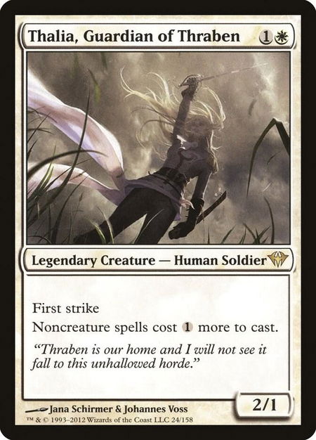Thalia, Guardian of Thraben trading card from Dark Ascension Thalia, Guardian of Thraben - Dark Ascension Magic: The Gathering trading card