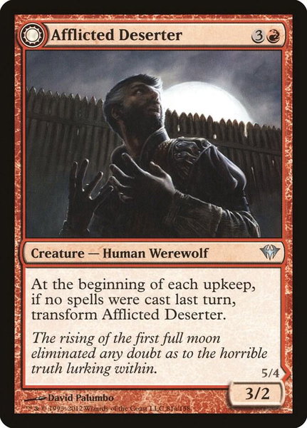 Afflicted Deserter trading card from Dark Ascension Afflicted Deserter - Dark Ascension Magic: The Gathering trading card