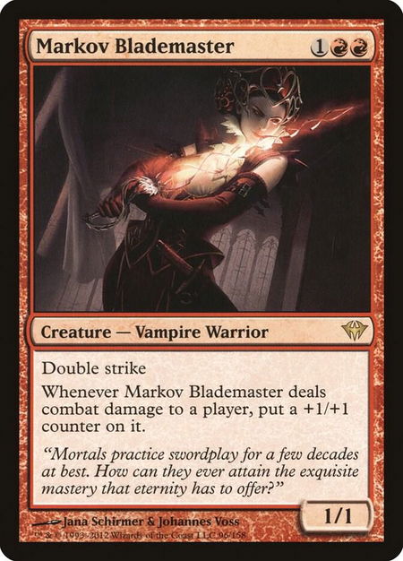 Markov Blademaster trading card from Dark Ascension Markov Blademaster - Dark Ascension Magic: The Gathering trading card