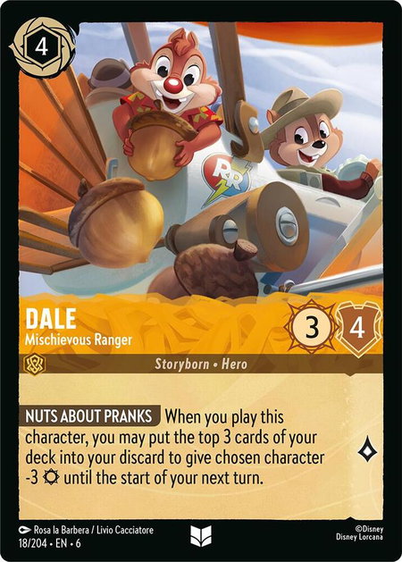 Dale - Mischievous Ranger trading card from Azurite Sea Dale - Mischievous Ranger - Azurite Sea Disney Lorcana trading card