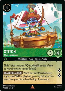 Stitch - Alien Buccaneer - Azurite Sea (6) #72/204 - Rare Disney Lorcana Trading Card