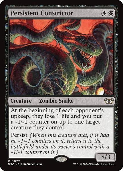 Persistent Constrictor trading card from Commander: Duskmourn: House of Horror Persistent Constrictor - Commander: Duskmourn: House of Horror Magic: The Gathering trading card