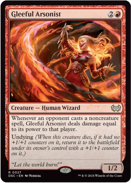 Gleeful Arsonist trading card from Commander: Duskmourn: House of Horror Gleeful Arsonist - Commander: Duskmourn: House of Horror Magic: The Gathering trading card