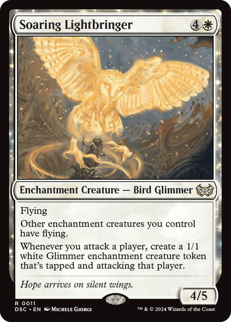 Soaring Lightbringer trading card from Commander: Duskmourn: House of Horror Soaring Lightbringer - Commander: Duskmourn: House of Horror Magic: The Gathering trading card