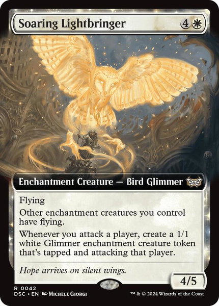Soaring Lightbringer (Extended Art) trading card from Commander: Duskmourn: House of Horror Soaring Lightbringer (Extended Art) - Commander: Duskmourn: House of Horror Magic: The Gathering trading card