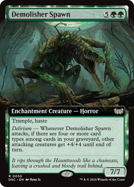 Demolisher Spawn (Extended Art) trading card from Commander: Duskmourn: House of Horror Demolisher Spawn (Extended Art) - Commander: Duskmourn: House of Horror Magic: The Gathering trading card