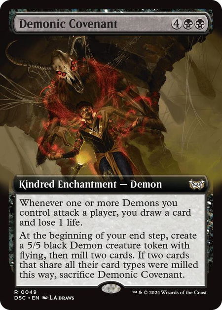 Demonic Covenant (Extended Art) trading card from Commander: Duskmourn: House of Horror Demonic Covenant (Extended Art) - Commander: Duskmourn: House of Horror Magic: The Gathering trading card
