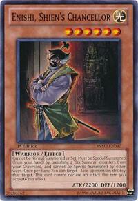 Enishi, Shien's Chancellor trading card from Ra Yellow Mega Pack Enishi, Shien's Chancellor - Ra Yellow Mega Pack YuGiOh trading card