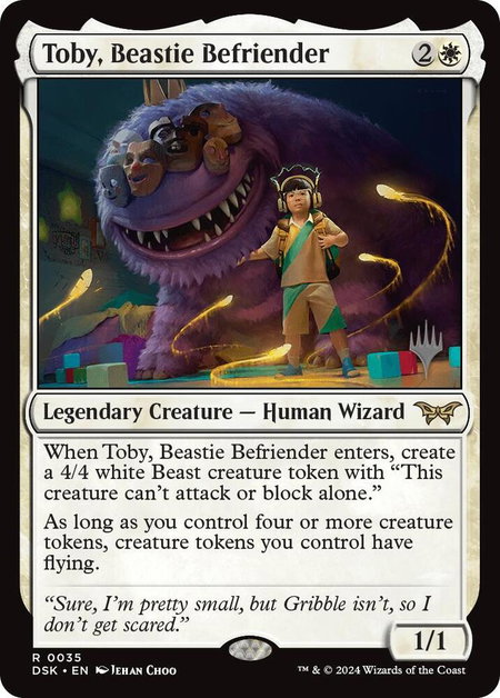 Toby, Beastie Befriender trading card from Promo Pack: Duskmourn: House of Horror Toby, Beastie Befriender - Promo Pack: Duskmourn: House of Horror Magic: The Gathering trading card