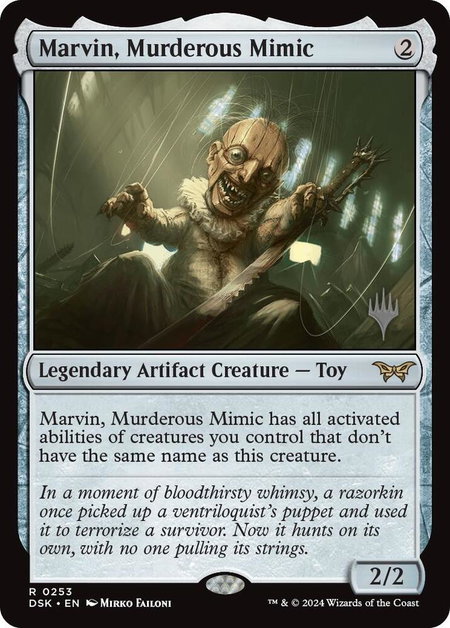 Marvin, Murderous Mimic trading card from Promo Pack: Duskmourn: House of Horror Marvin, Murderous Mimic - Promo Pack: Duskmourn: House of Horror Magic: The Gathering trading card