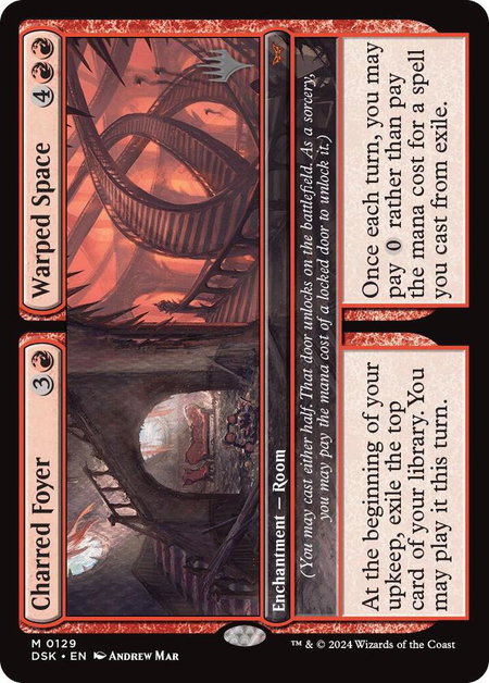 Charred Foyer // Warped Space trading card from Promo Pack: Duskmourn: House of Horror Charred Foyer // Warped Space - Promo Pack: Duskmourn: House of Horror Magic: The Gathering trading card