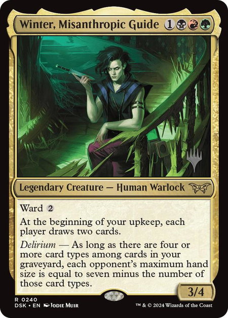 Winter, Misanthropic Guide trading card from Promo Pack: Duskmourn: House of Horror Winter, Misanthropic Guide - Promo Pack: Duskmourn: House of Horror Magic: The Gathering trading card