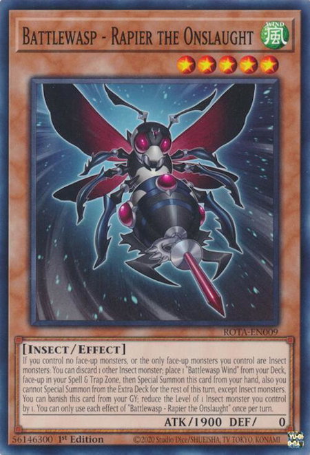 Battlewasp - Rapier the Onslaught trading card from Rage of the Abyss Battlewasp - Rapier the Onslaught - Rage of the Abyss YuGiOh trading card