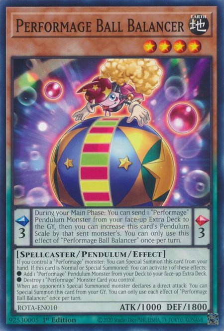 Performage Ball Balancer trading card from Rage of the Abyss Performage Ball Balancer - Rage of the Abyss YuGiOh trading card