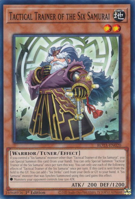 Tactical Trainer of the Six Samurai trading card from Rage of the Abyss Tactical Trainer of the Six Samurai - Rage of the Abyss YuGiOh trading card