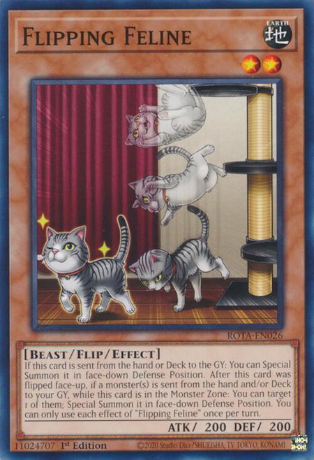 Flipping Feline trading card from Rage of the Abyss Flipping Feline - Rage of the Abyss YuGiOh trading card