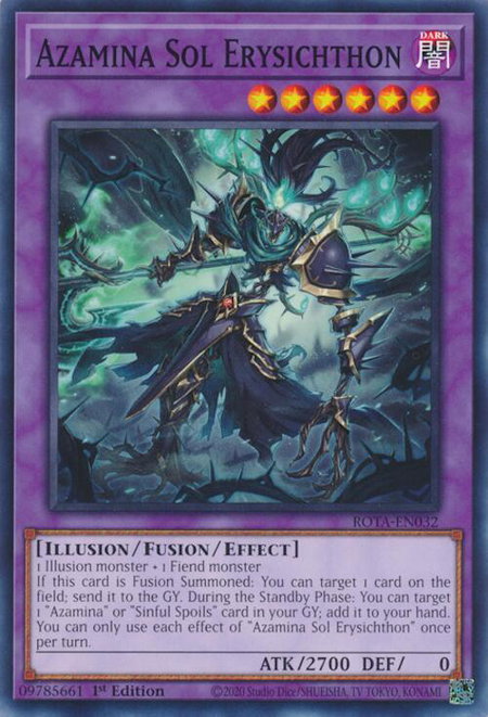 Azamina Sol Erysichthon trading card from Rage of the Abyss Azamina Sol Erysichthon - Rage of the Abyss YuGiOh trading card