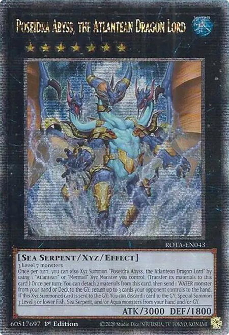 Poseidra Abyss, the Atlantean Dragon Lord (Quarter Century Secret Rare) - Rage of the Abyss YuGiOh trading card