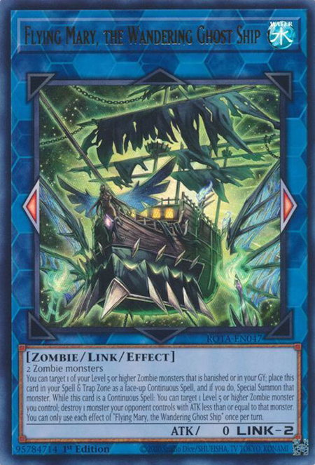 Flying Mary, the Wandering Ghost Ship trading card from Rage of the Abyss Flying Mary, the Wandering Ghost Ship - Rage of the Abyss YuGiOh trading card