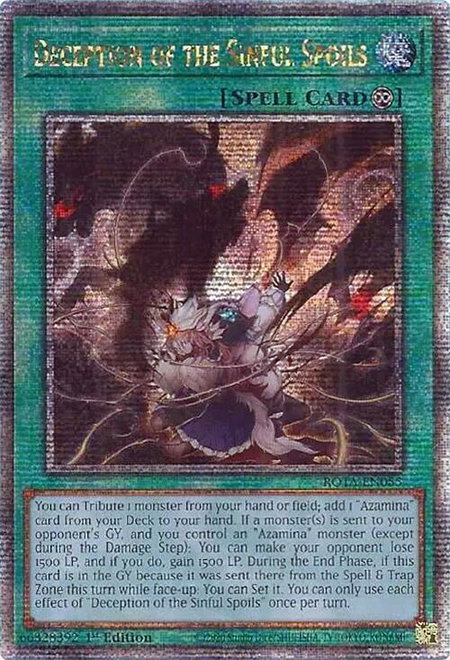 Deception of the Sinful Spoils (Quarter Century Secret Rare) trading card from Rage of the Abyss Deception of the Sinful Spoils (Quarter Century Secret Rare) - Rage of the Abyss YuGiOh trading card