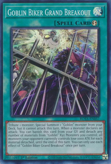 Goblin Biker Grand Breakout trading card from Rage of the Abyss Goblin Biker Grand Breakout - Rage of the Abyss YuGiOh trading card