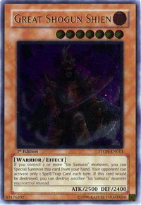 Great Shogun Shien (UTR) - Strike of Neos (STON) #STON-EN013 - Ultimate Rare YuGiOh Trading Card
