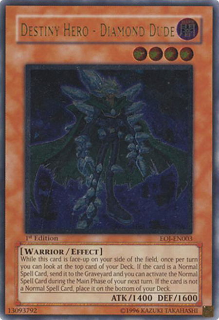 Destiny Hero - Diamond Dude (UTR) trading card from Enemy of Justice Destiny Hero - Diamond Dude (UTR) - Enemy of Justice YuGiOh trading card