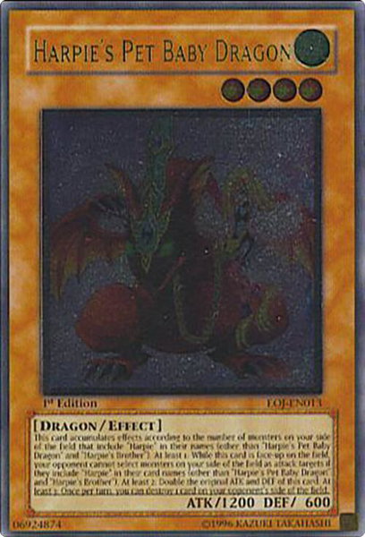 Harpie's Pet Baby Dragon (UTR) trading card from Enemy of Justice Harpie's Pet Baby Dragon (UTR) - Enemy of Justice YuGiOh trading card