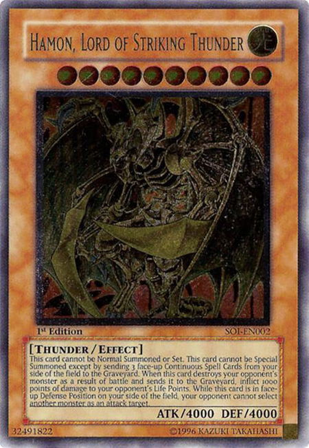 Hamon, Lord of Striking Thunder (UTR) trading card from Shadow of Infinity Hamon, Lord of Striking Thunder (UTR) - Shadow of Infinity YuGiOh trading card