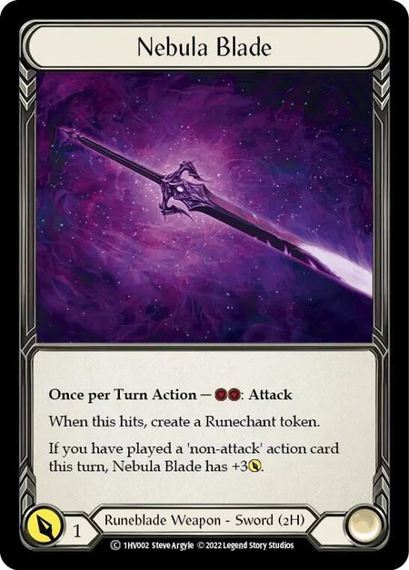 Nebula Blade trading card from Historic Pack 1 Blitz Deck: Viserai Nebula Blade - Historic Pack 1 Blitz Deck: Viserai Flesh and Blood trading card