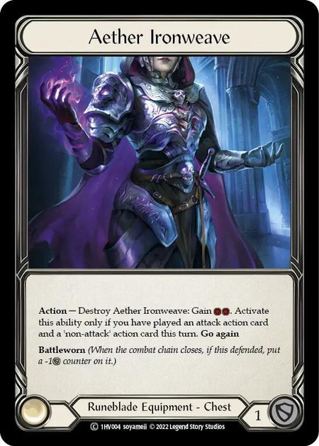 Aether Ironweave trading card from Historic Pack 1 Blitz Deck: Viserai Aether Ironweave - Historic Pack 1 Blitz Deck: Viserai Flesh and Blood trading card