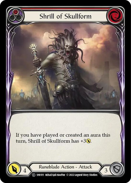 Shrill of Skullform (Red) trading card from Historic Pack 1 Blitz Deck: Viserai Shrill of Skullform (Red) - Historic Pack 1 Blitz Deck: Viserai Flesh and Blood trading card