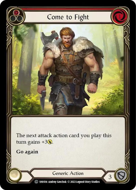 Come to Fight (Red) trading card from Historic Pack 1 Blitz Deck: Viserai Come to Fight (Red) - Historic Pack 1 Blitz Deck: Viserai Flesh and Blood trading card
