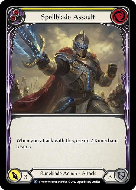 Spellblade Assault (Yellow) trading card from Historic Pack 1 Blitz Deck: Viserai Spellblade Assault (Yellow) - Historic Pack 1 Blitz Deck: Viserai Flesh and Blood trading card