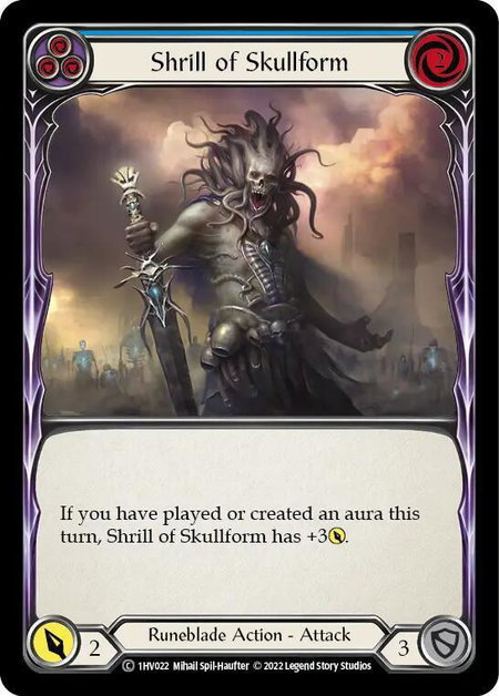 Shrill of Skullform (Blue) trading card from Historic Pack 1 Blitz Deck: Viserai Shrill of Skullform (Blue) - Historic Pack 1 Blitz Deck: Viserai Flesh and Blood trading card