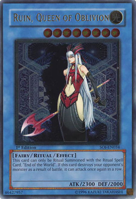 Ruin, Queen of Oblivion (UTR) trading card from Shadow of Infinity Ruin, Queen of Oblivion (UTR) - Shadow of Infinity YuGiOh trading card