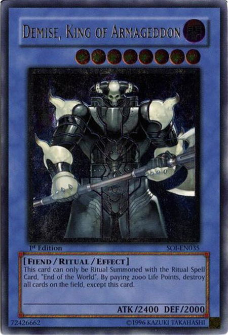 Demise, King of Armageddon (UTR) trading card from Shadow of Infinity Demise, King of Armageddon (UTR) - Shadow of Infinity YuGiOh trading card