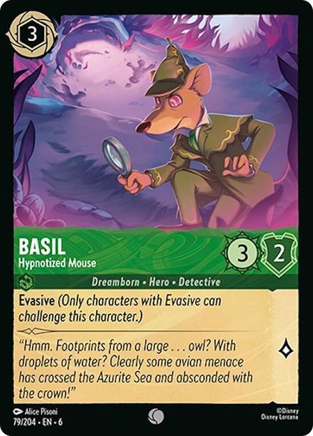 Basil - Hypnotized Mouse trading card from Azurite Sea Basil - Hypnotized Mouse - Azurite Sea Disney Lorcana trading card