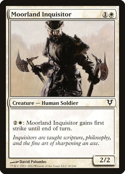 Moorland Inquisitor trading card from Avacyn Restored Moorland Inquisitor - Avacyn Restored Magic: The Gathering trading card