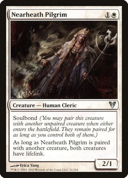Nearheath Pilgrim trading card from Avacyn Restored Nearheath Pilgrim - Avacyn Restored Magic: The Gathering trading card
