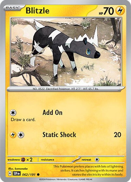 Blitzle trading card from SV08: Surging Sparks Blitzle - SV08: Surging Sparks Pokémon trading card