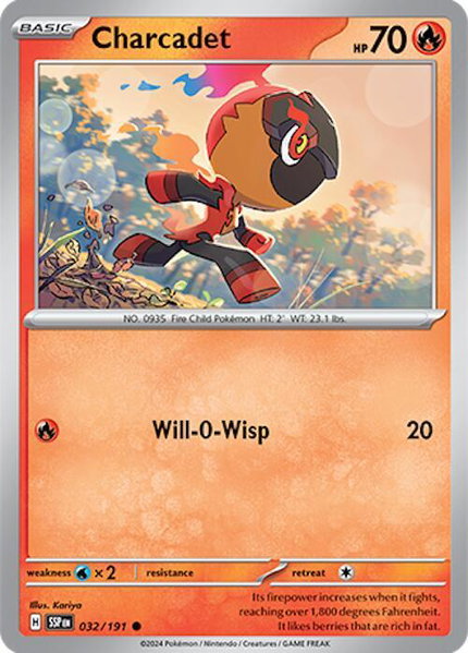 Charcadet - 032/191 trading card from SV08: Surging Sparks Charcadet - 032/191 - SV08: Surging Sparks Pokémon trading card
