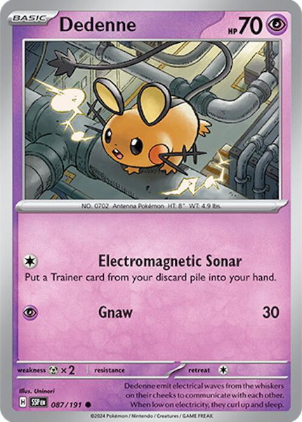 Dedenne trading card from SV08: Surging Sparks Dedenne - SV08: Surging Sparks Pokémon trading card