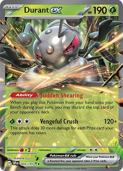 Durant ex - 004/191 trading card from SV08: Surging Sparks Durant ex - 004/191 - SV08: Surging Sparks Pokémon trading card