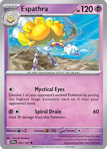 Espathra trading card from SV08: Surging Sparks Espathra - SV08: Surging Sparks Pokémon trading card