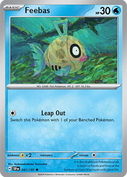 Feebas - 041/191 trading card from SV08: Surging Sparks Feebas - 041/191 - SV08: Surging Sparks Pokémon trading card