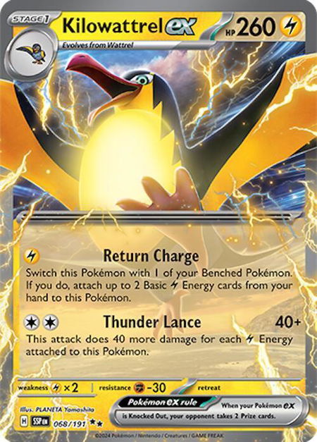 Kilowattrel ex - SV08: Surging Sparks Pokémon trading card