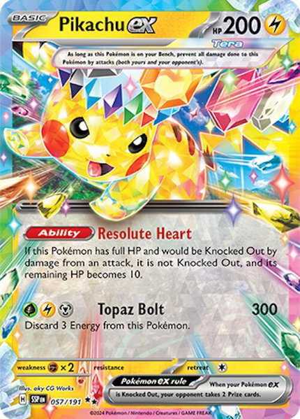 Pikachu ex - 057/191 trading card from SV08: Surging Sparks Pikachu ex - 057/191 - SV08: Surging Sparks Pokémon trading card