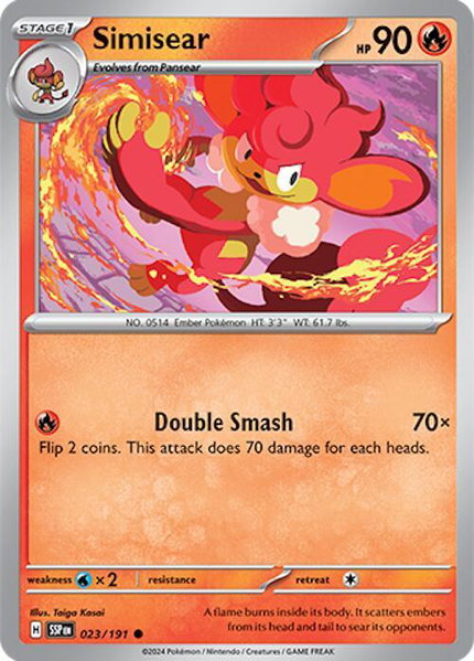 Simisear trading card from SV08: Surging Sparks Simisear - SV08: Surging Sparks Pokémon trading card